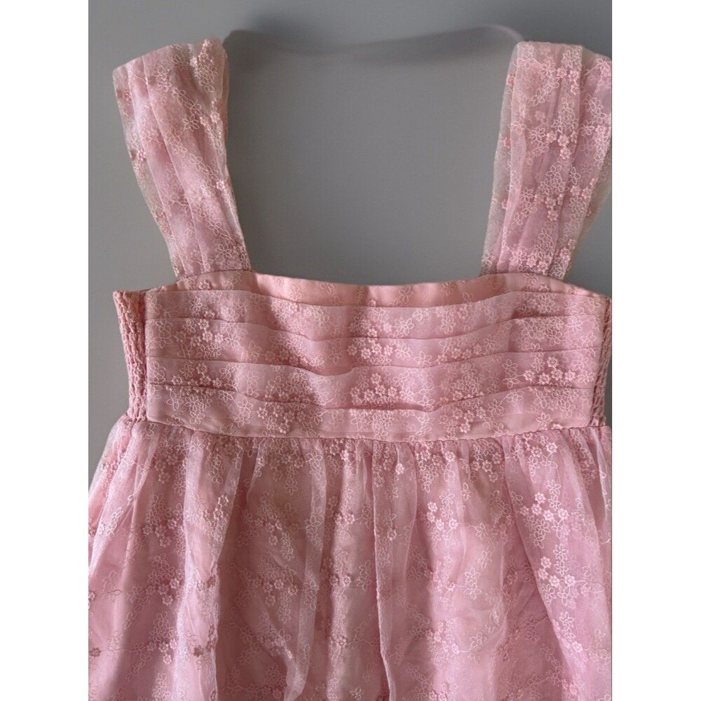 Amanda Uprichard Cindy Lou Dress Pink Embroidered Tule Pleated Size Large - Picture 3 of 9